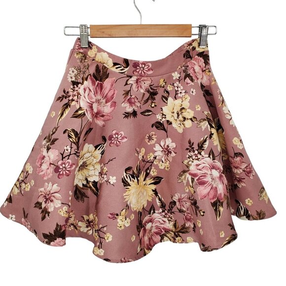 Womens Y2K Mini Flare Skirt Size 1 Pink Floral Cottagecore Fairy Dainty Coquette - Picture 1 of 13